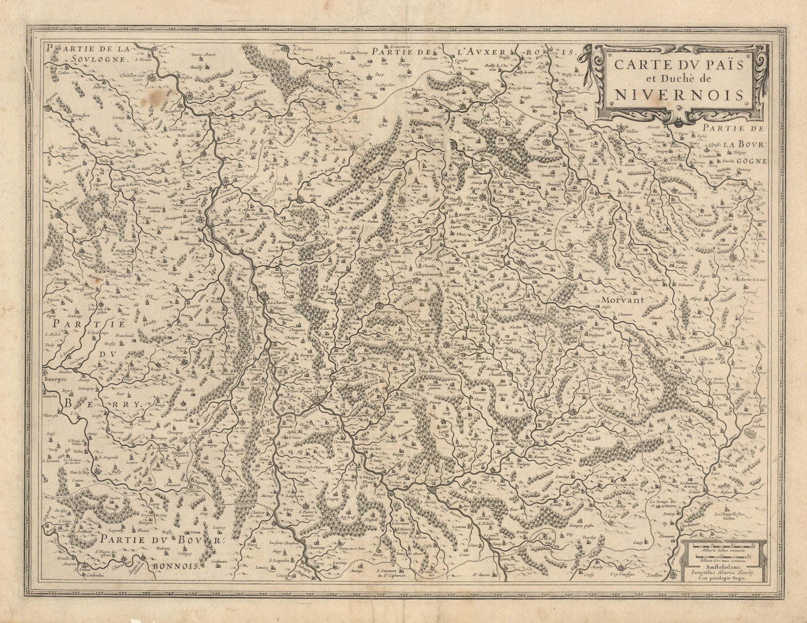 Carte du Païs et Duchè de Nivernois. Nièvre / Cher by Henricus Hondius c1631 map